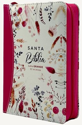 Biblia Tamaño Portatil, Compacta, Letra Grande 11 puntos, Senti Piel rosa, Con cierre, Canto de flores, Colección Primaveral, RVR 1960