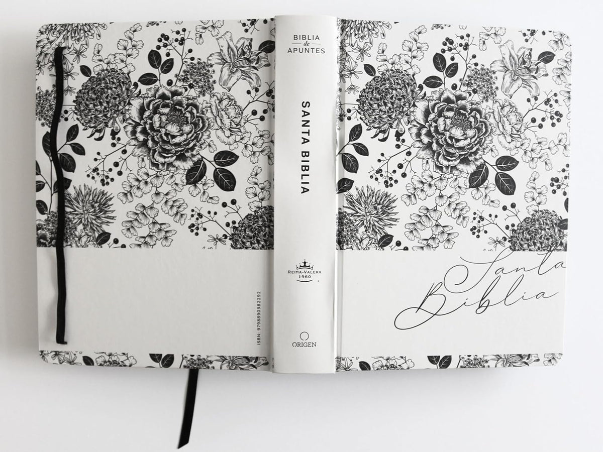 Biblia, Biblia De Apuntes, Tapa Dura, Blanco y Negro Con Flores, RVR1960