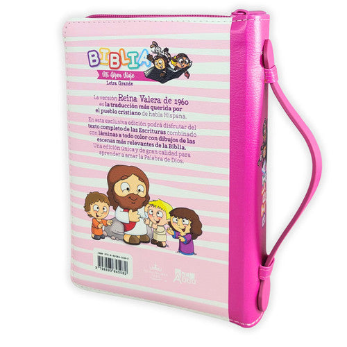 Biblia RVR60 045cz Mi Gran Viaje Rosa/Rayas con asa