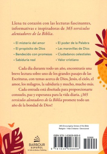Libro 365 Versículos Alentadores De La Biblia: Una Lectura Llena De Esperanza Para Cada Día Del Año -  Barbour Staff