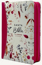 Biblia Tamaño Portatil, Compacta, Letra Grande 11 puntos, Senti Piel rosa, Con cierre, Canto de flores, Colección Primaveral, RVR 1960