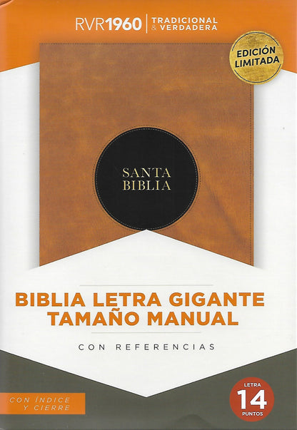 Biblia RVR1960 letra gigante tamaño manual, caoba/negro