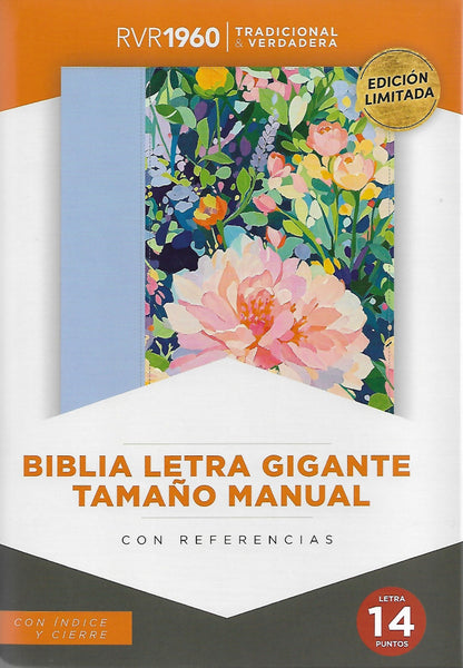 Biblia para Mujer Letra Gigante Manual 14 puntos, Imitacion piel celeste floral con indice, RVR1960