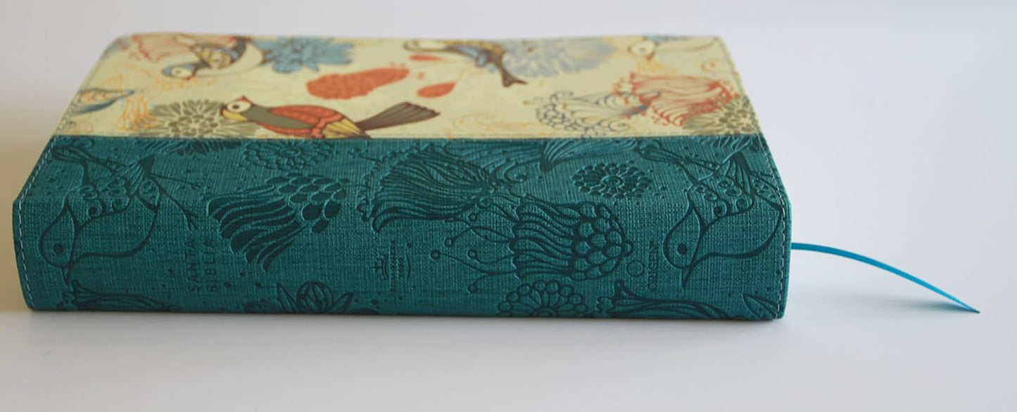 Biblia Letra Gigante, Símil Azul con Pájaros(Edición cantos pintados), RVR1960