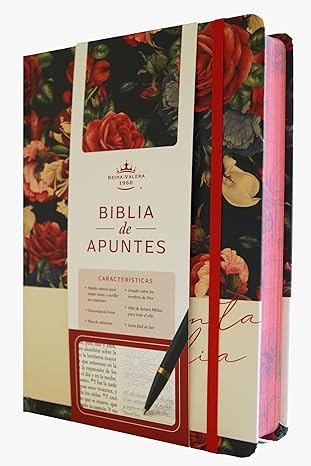 Biblia, Biblia De Apuntes, Tapa Dura, Azul Oscuro Con Flores, RVR1960