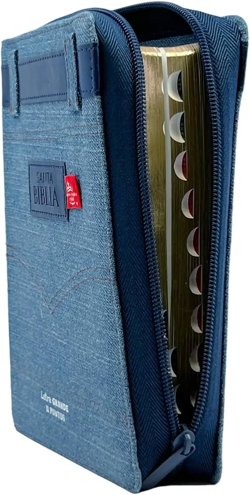 Biblia, Tamaño Portátil, Cubierta Tela Jean con Cinturón Piel Azul, RV1960