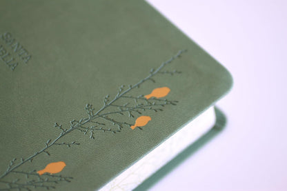 Biblia, Biblia Letra Grande, Simil Piel, Color Verde Con Pajaros, Version Cantos Pintados, RVR1960