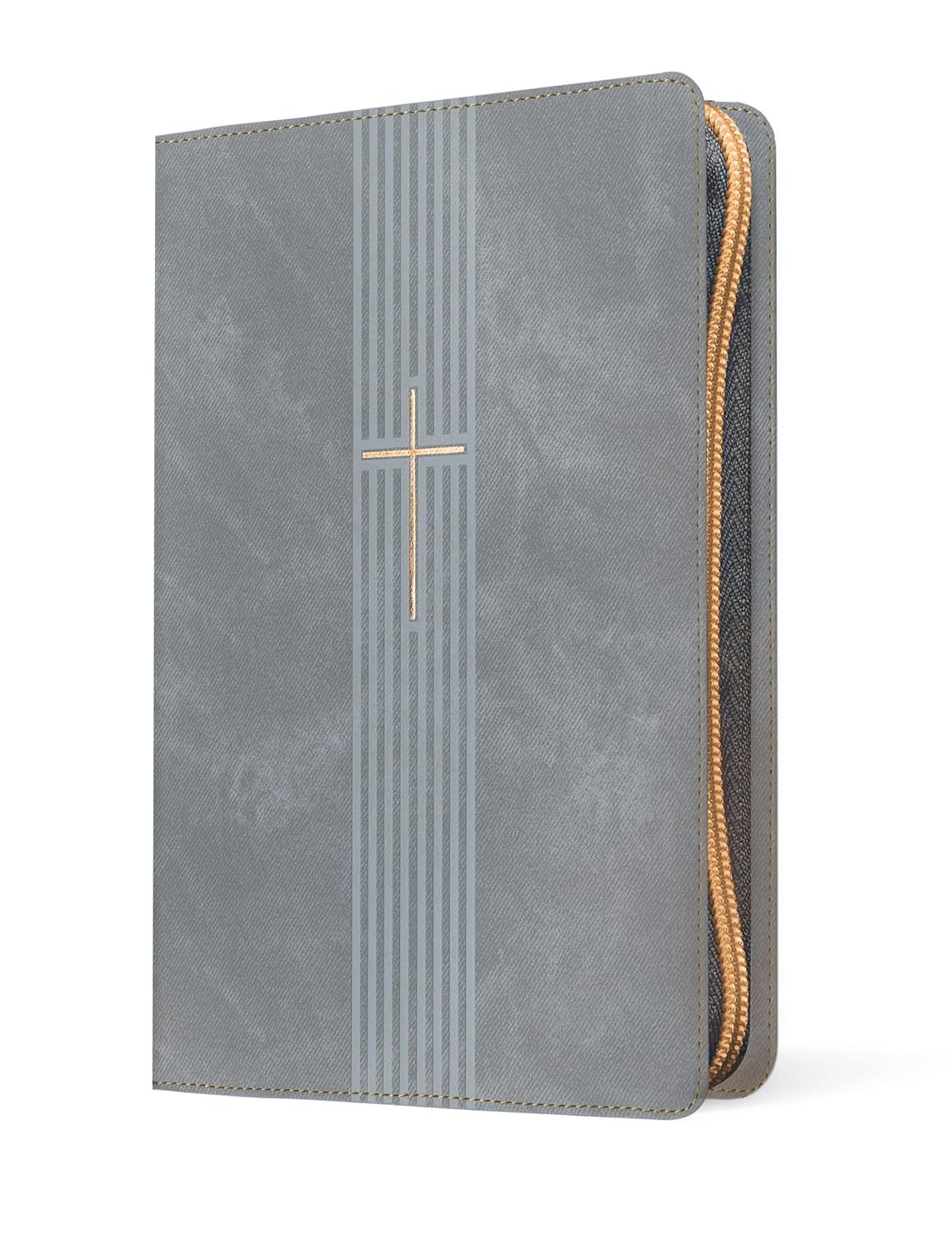 Biblia de referencia en la columna central, letra grande de zíper con Filament (SentiPiel, Gris, Letra Roja), NTV
