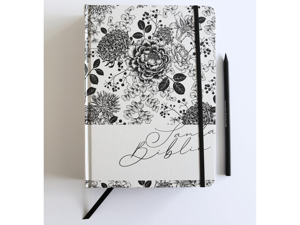 Biblia, Biblia De Apuntes, Tapa Dura, Blanco y Negro Con Flores, RVR1960