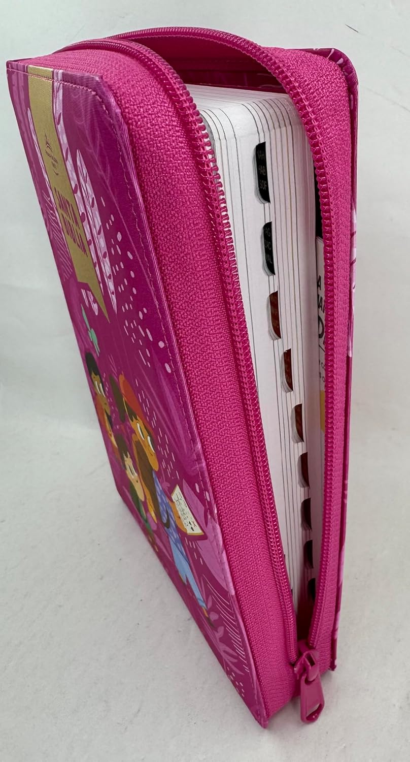 Biblia Letra Grande Rosa Para Niñas, Interactiva Símil Piel Con Cierre Indice, RVR1960