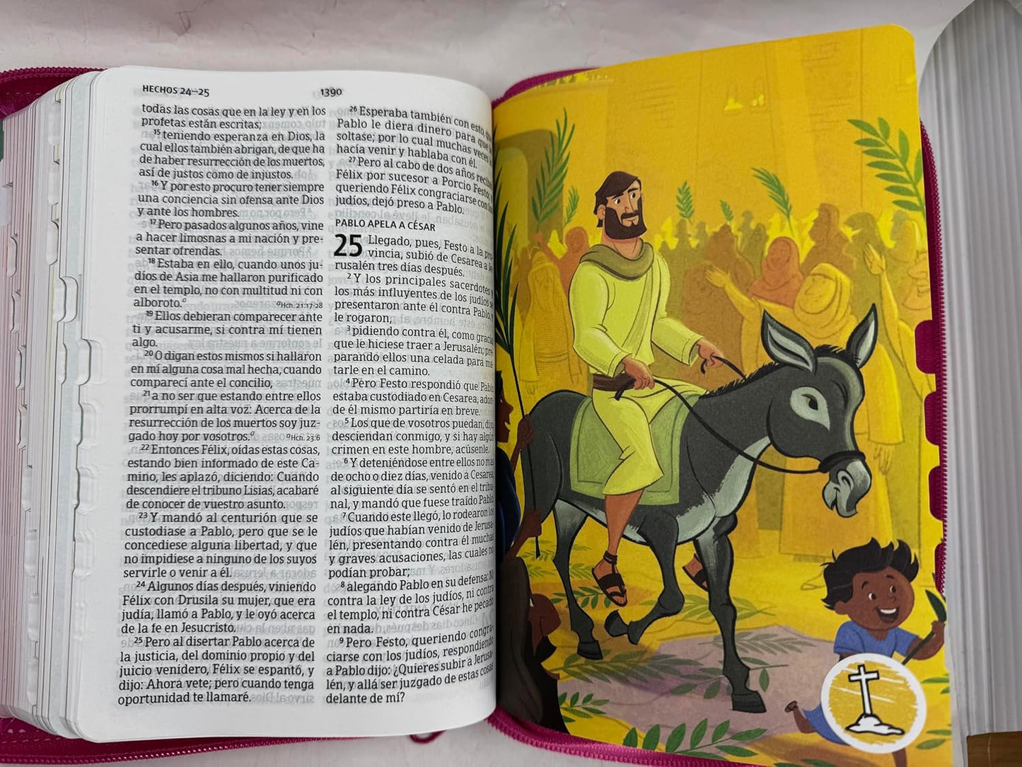 Biblia Letra Grande Rosa Para Niñas, Interactiva Símil Piel Con Cierre Indice, RVR1960