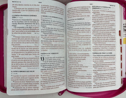 Biblia Letra Grande Rosa Para Niñas, Interactiva Símil Piel Con Cierre Indice, RVR1960