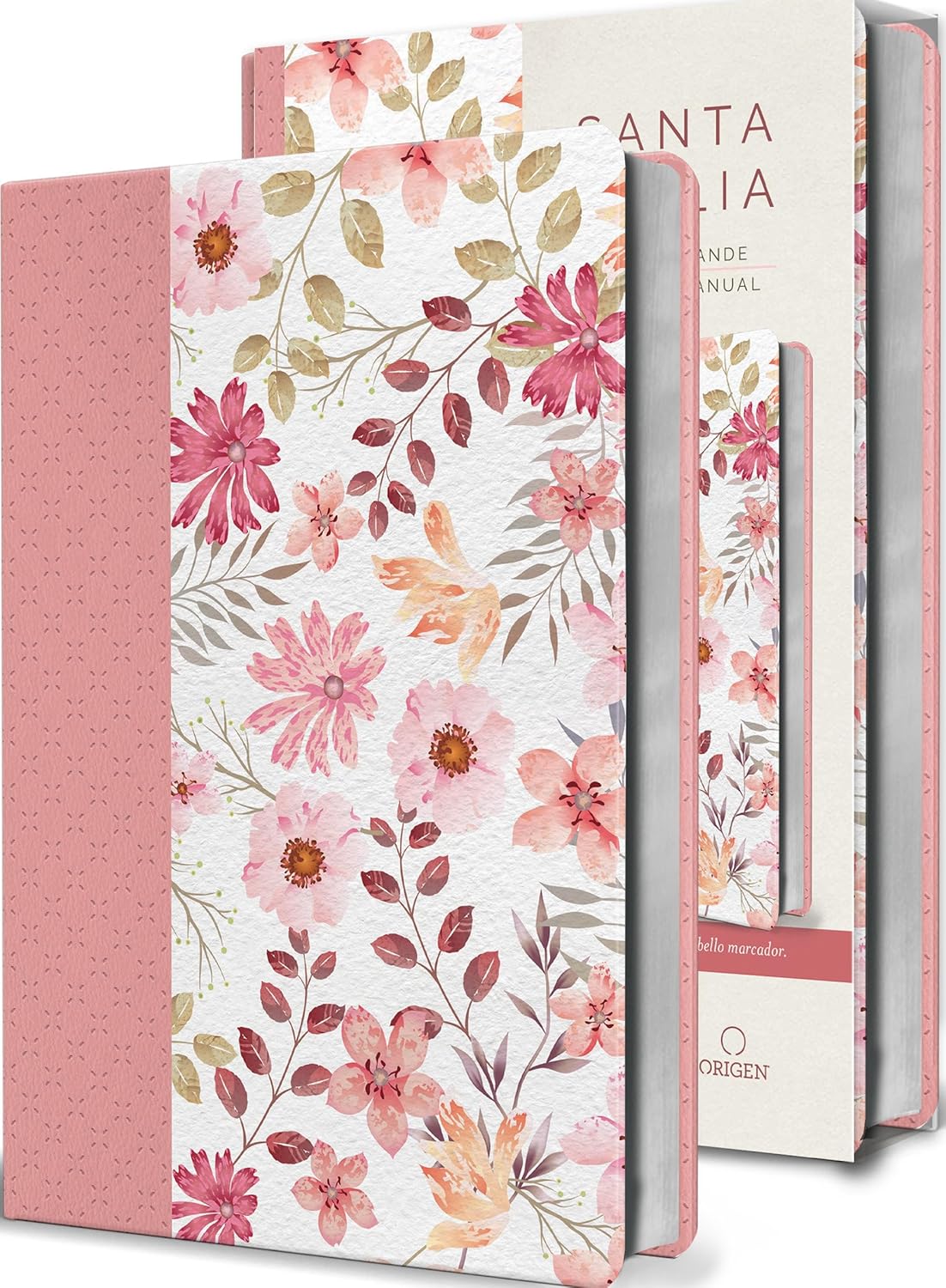 Biblia Letra Grande. Piel Rosada Con Flores, Tamaño Manual, RVR1960
