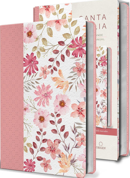 Biblia Letra Grande. Piel Rosada Con Flores, Tamaño Manual, RVR1960