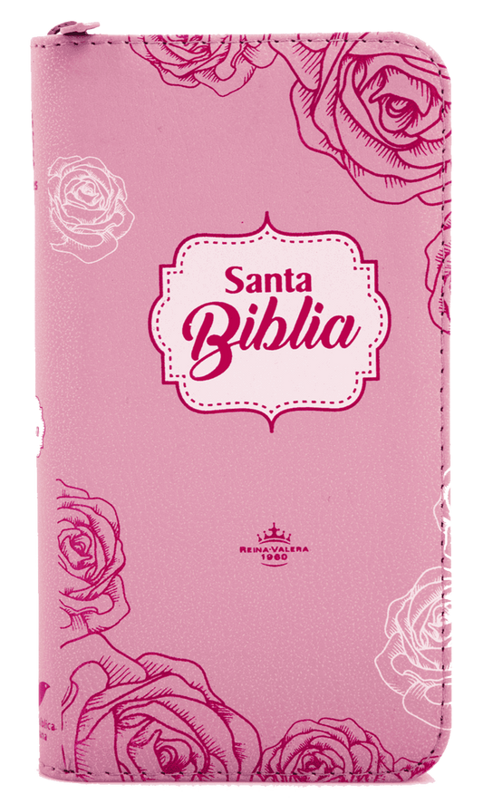 Biblia RVR 1960 - Rosas Rosa Canto Plateado con QR