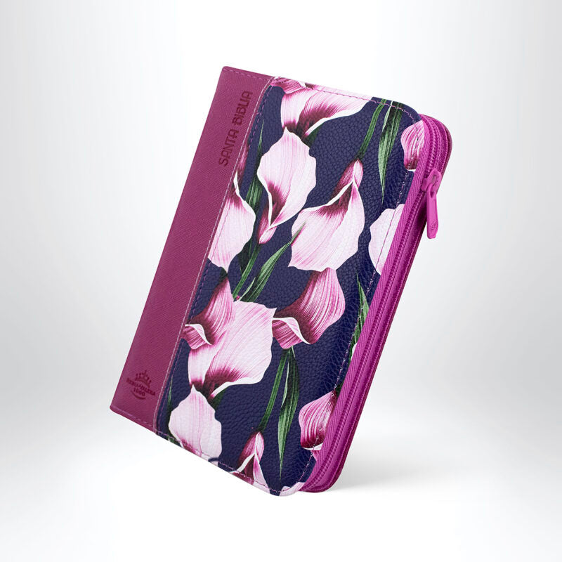 Bliblia, Flores Magenta, Canto Plateado, Con Cierre, Rvr1960