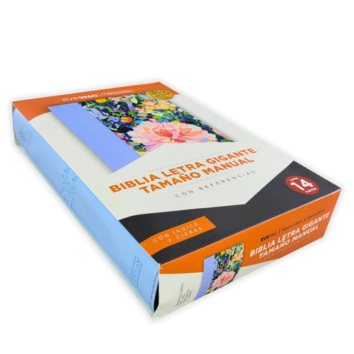 Biblia para Mujer Letra Gigante Manual 14 puntos, Imitacion piel celeste floral con indice, RVR1960