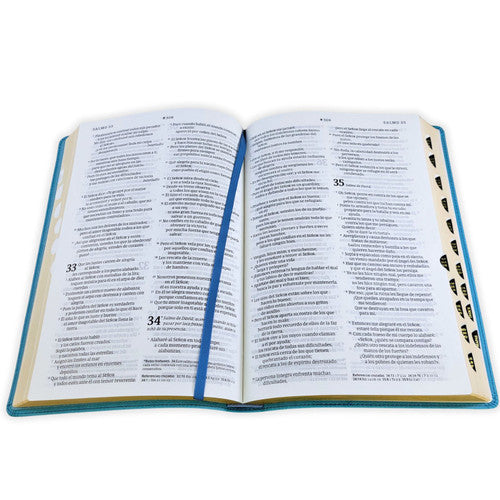 Biblia ultrafina, letra grande con Filament (SentiPiel, Azul sereno, Índice, Letra Roja), NTV