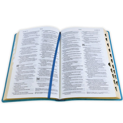 Biblia ultrafina, letra grande con Filament (SentiPiel, Azul sereno, Índice, Letra Roja), NTV
