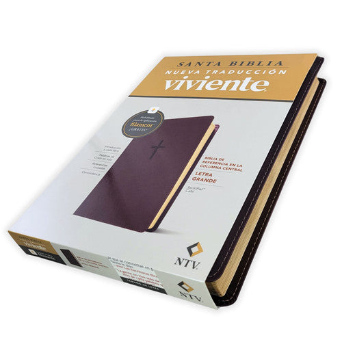 Biblia de referencia en la columna central, letra grande con Filament (SentiPiel, Café, Letra Roja), NTV