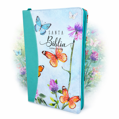 Biblia Con Cierre Letra Grande Rvr1960 Imit. Piel Floral-Mar