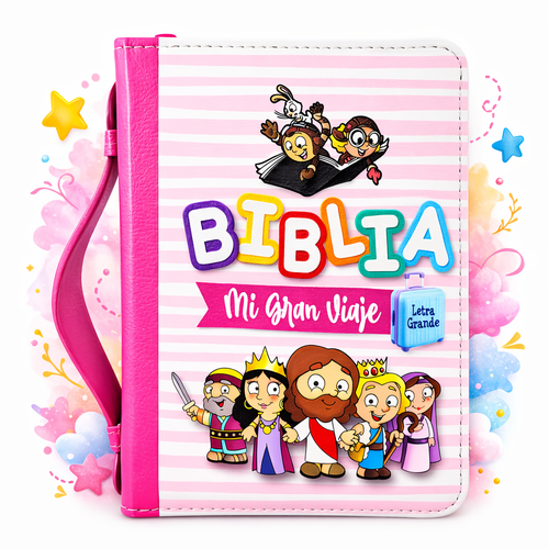 Biblia RVR60 045cz Mi Gran Viaje Rosa/Rayas con asa