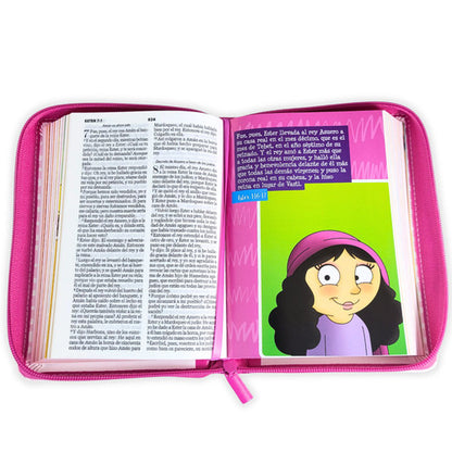 Biblia RVR60 045cz Mi Gran Viaje Rosa/Rayas con asa