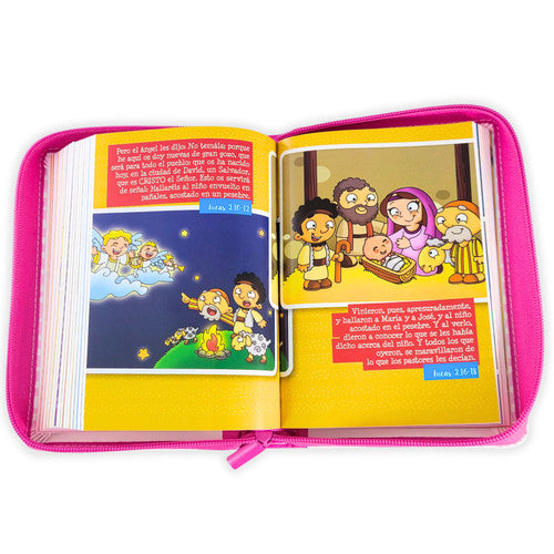 Biblia RVR60 045cz Mi Gran Viaje Rosa/Rayas con asa