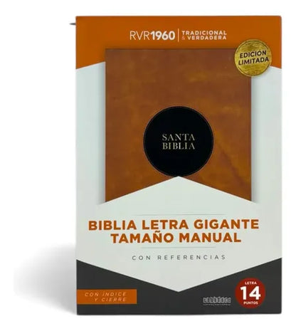 Biblia RVR1960 letra gigante tamaño manual, caoba/negro