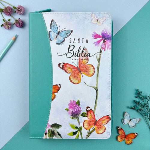 Biblia Con Cierre Letra Grande Rvr1960 Imit. Piel Floral-Mar