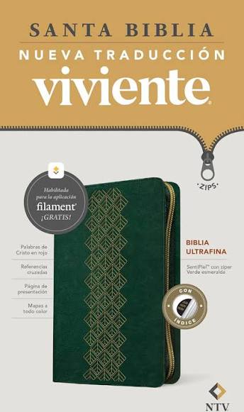 Biblia Zíper Ultrafina Con Filament, Verde Esmeralda, Ntv