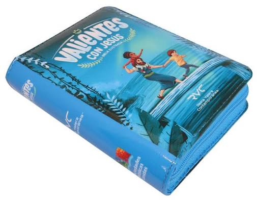 Biblia, Valientes con Jesus, Para Niños Color Azul, Compacta, Ilustrada, Con Cierre, Rvc