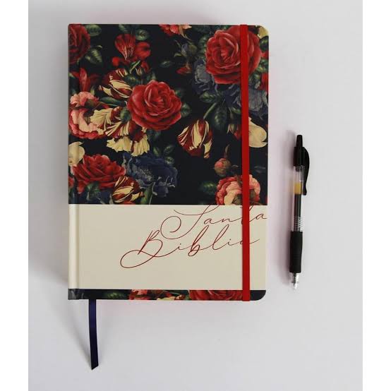 Biblia, Biblia De Apuntes, Tapa Dura, Azul Oscuro Con Flores, RVR1960