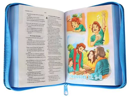 Biblia, Valientes con Jesus, Para Niños Color Azul, Compacta, Ilustrada, Con Cierre, Rvc