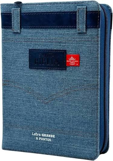 Biblia, Tamaño Portátil, Cubierta Tela Jean con Cinturón Piel Azul, RV1960