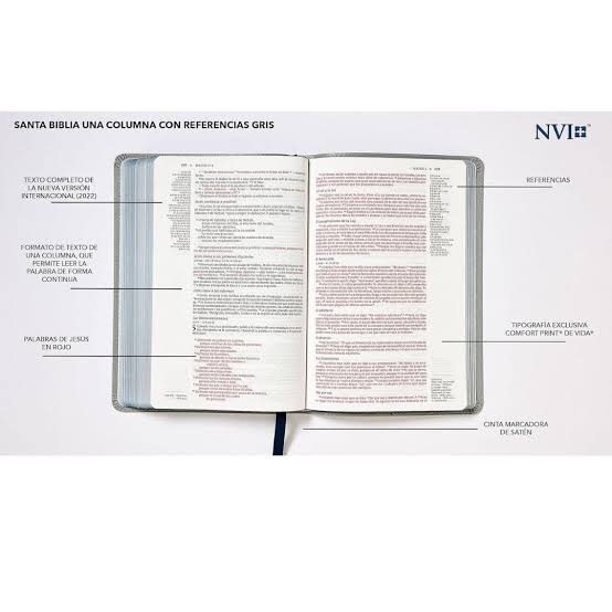 Biblia Texto Revisado 2022, Una Columna con Referencias, Piel Reciclada, Palabras de Jesús en Rojo, Gris, Comfort Print, NVI