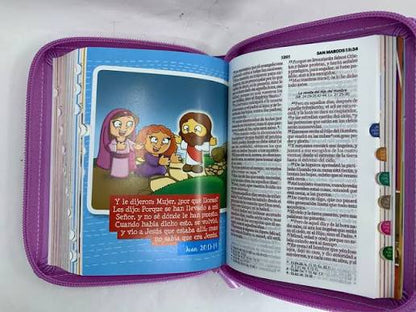 Biblia RVR60 025cz Mi Gran Viaje Lila/Blanco Con asa
