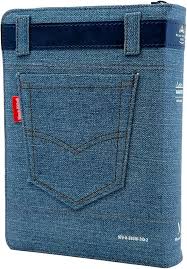 Biblia, Tamaño Portátil, Cubierta Tela Jean con Cinturón Piel Azul, RV1960