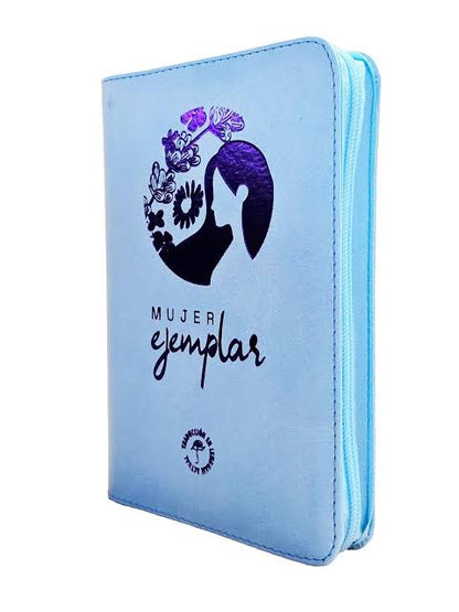 Biblia, Mujer Ejemplar, Color Azul, Letra Grande, Canto Plateado, Con Cierre, Tla