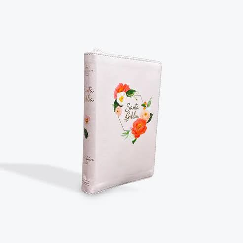 Biblia  Letra Grande, Tamaño Manual, Color Durazno Con Flores, Rvr 1960