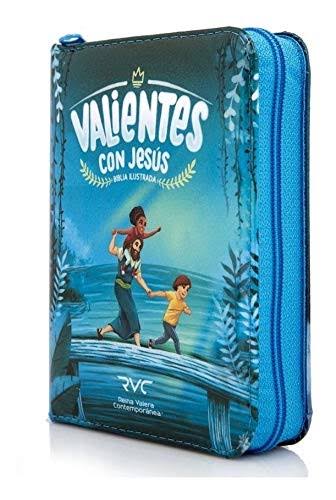 Biblia, Valientes con Jesus, Para Niños Color Azul, Compacta, Ilustrada, Con Cierre, Rvc