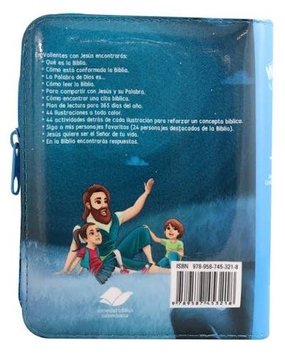 Biblia, Valientes con Jesus, Para Niños Color Azul, Compacta, Ilustrada, Con Cierre, Rvc