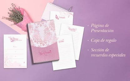 RVR 1960 Biblia mis quince, rosa floreado, símil piel
