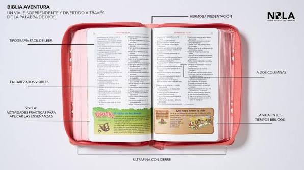 Biblia Aventura, Interior a Color, Leathersoft, Coral, con Cierre, Comfort Print, NBLA